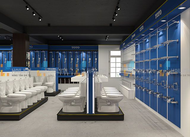 Hình ảnh khu trưng bày các loại thiết bị vệ sinh tại showroom Hải Linh Hà Đông
